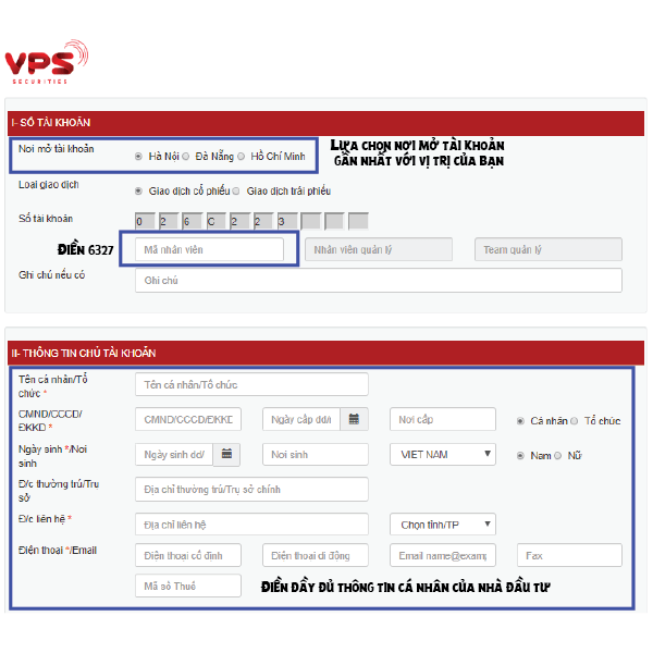 Hướng dẫn cách mở tài khoản chứng khoán Online VPS điền thông tin trang 1
