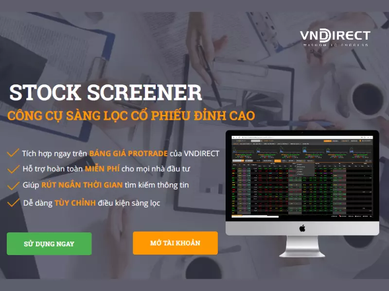 Giao diện trang web lọc cổ phiếu của Vndirect Stock Screener