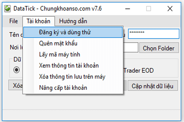 dữ liệu giá chứng khoán của Datatick