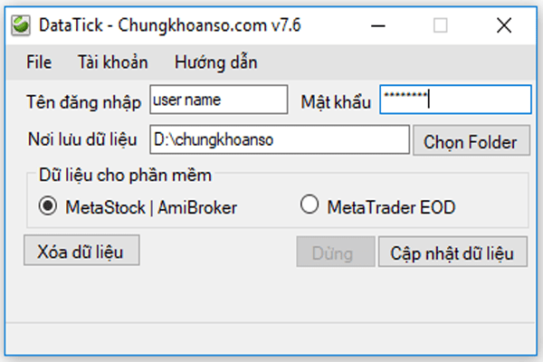 Phần mềm tải dữ liệu cho Amibroker Datatick của chungkhoanso.com