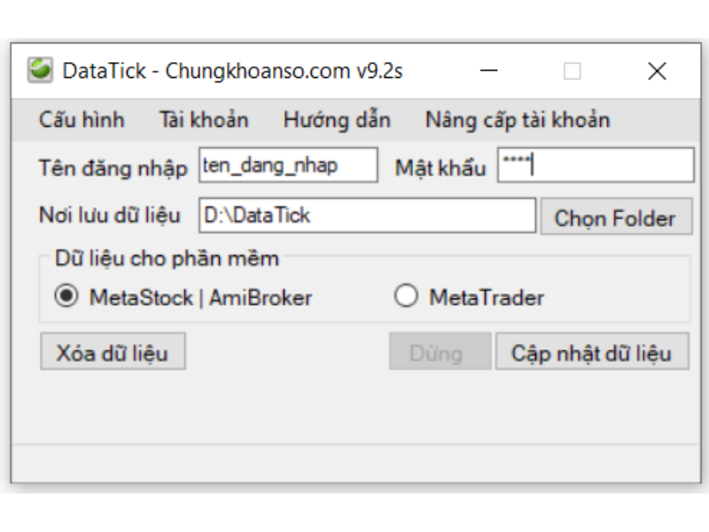 Phần mềm cập nhật dữ liệu chứng khoán cho Amibroker Datatick của chungkhoanso