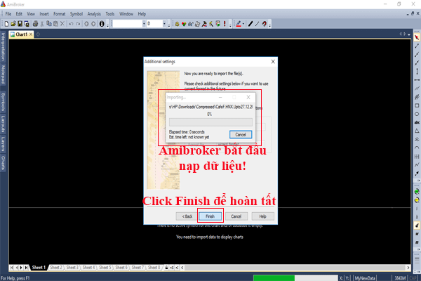 Amibroker bắt đầu tiến hành tải dữ liệu Amibroker Cafef vào database của nó
