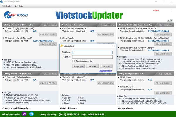 Khởi chạy phần mềm dữ liệu Amibroker Vietstock Updater