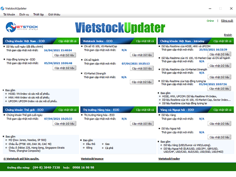Phần mềm cập nhật dữ liệu chứng khoán hàng ngày của Vietstock Update