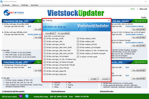 Thiết lập dữ liệu Amibroker Vietstock Updater