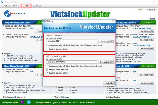 Thiết lập nơi lưu trữ dữ liệu Amibroker Vietstock Updater