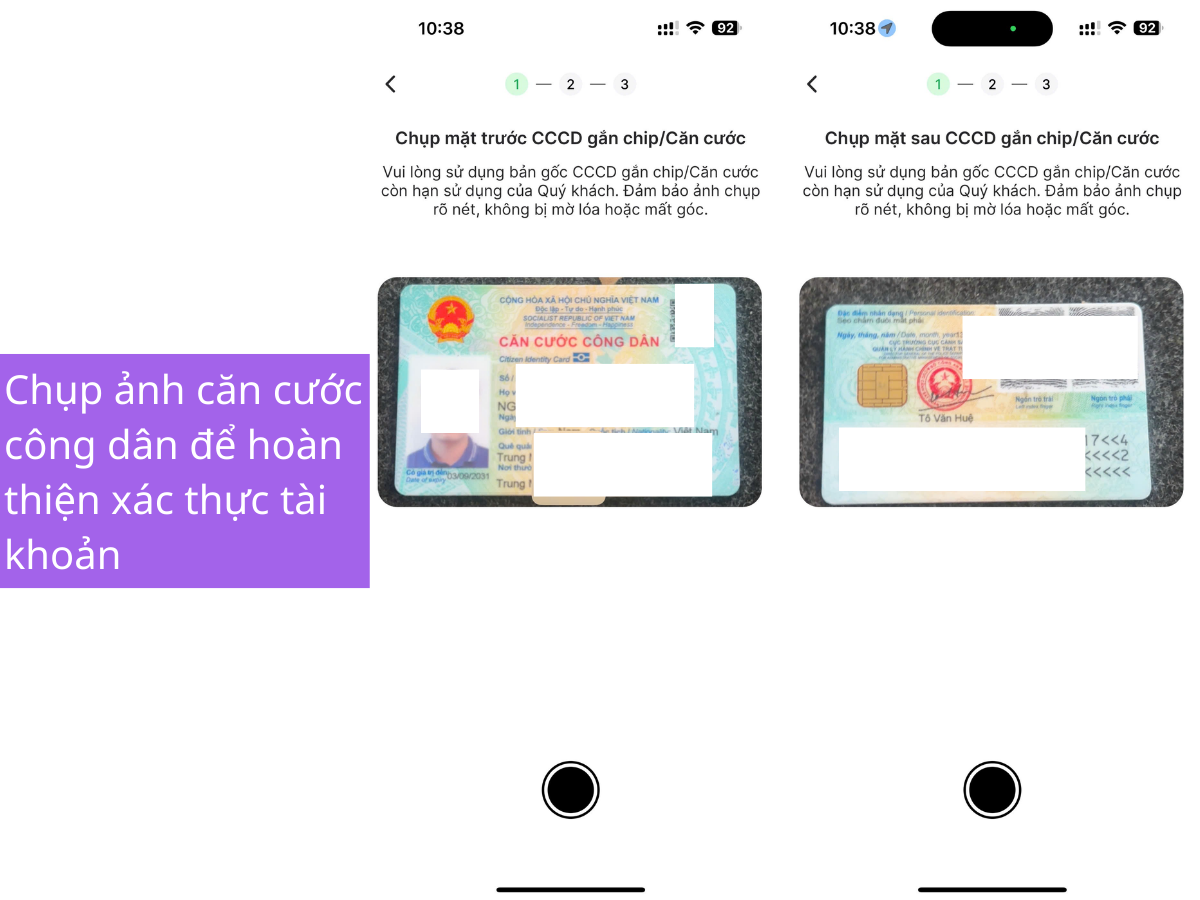 Chụp ảnh CMND hoặc CCCD 2 mặt để hoàn thiện hợp đồng mở tài khoản chứng khoán tại VPS