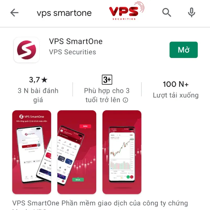 Download VPS Smartone trên điện thoại để xác thực tài khoản chứng khoán VPS