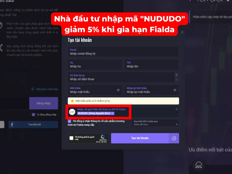 Nhập mã giới thiệu NUDUDO khi đăng ký Fialda