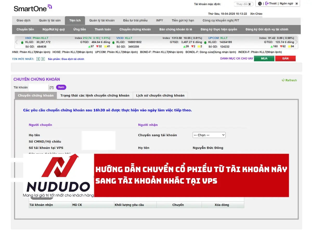 Hướng dẫn chuyển cổ phiếu từ tài khoản này sang tài khoản khác tại VPS