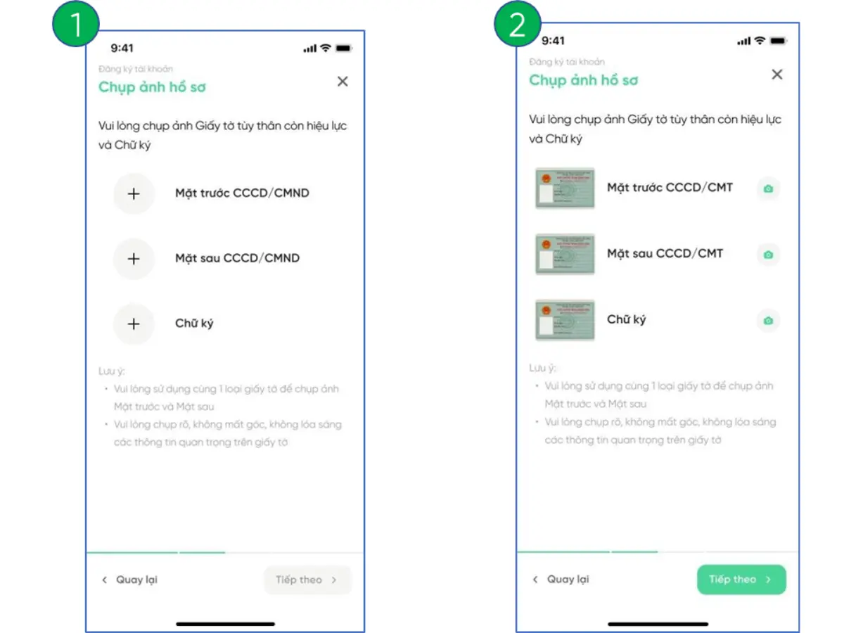 Chụp ảnh CCCDCMND mặt trước và mặt sau Chụp ảnh chữ ký mở VPBANKS