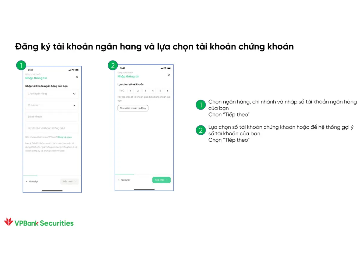 Lựa chọn số tài khoản chứng khoán và đăng ký ngân hàng VPBANKS