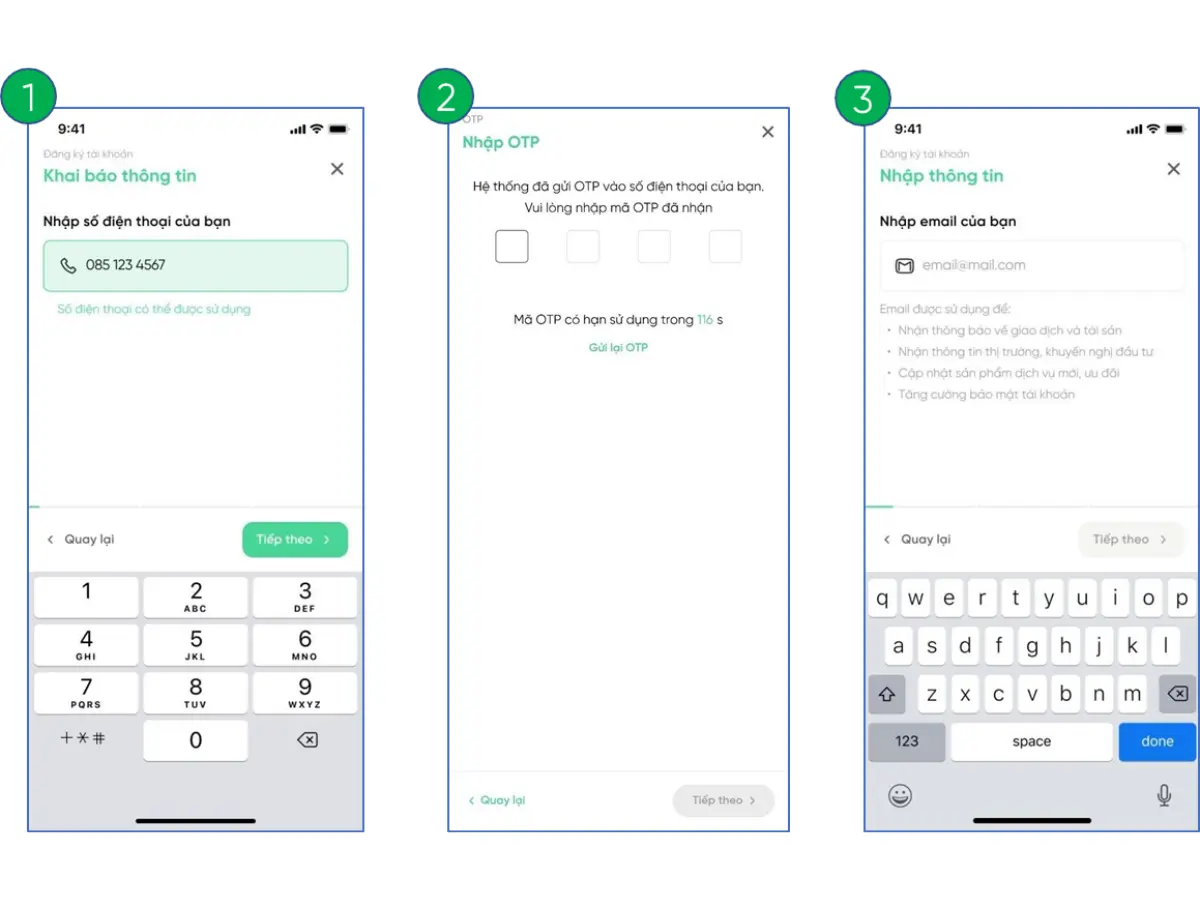 Nhập số điện thoại, email để mở tài khoản VPBANKS