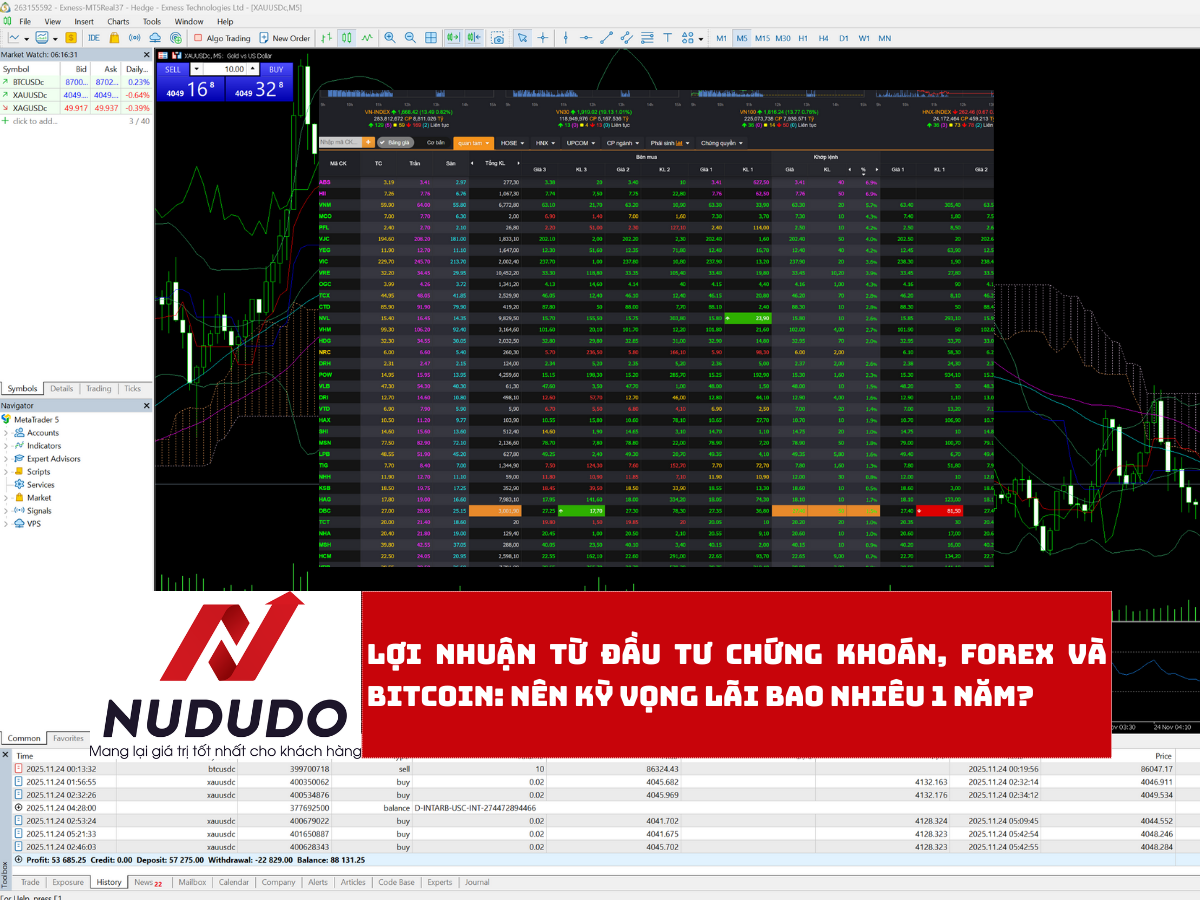 Lợi nhuận từ đầu tư chứng khoán, Forex và Bitcoin Nên kỳ vọng lãi bao nhiêu 1 năm
